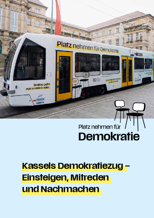 Vorderseite, Inhaltsverzeichnis und Rückseite der Broschüre auf blauem Hintergrund.